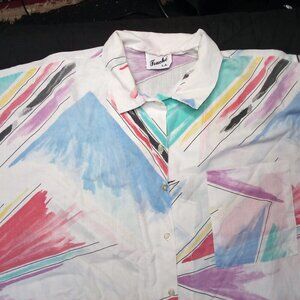Vintage Touche L.A. Abstract Geometric Strokes Button Shirt Blouse